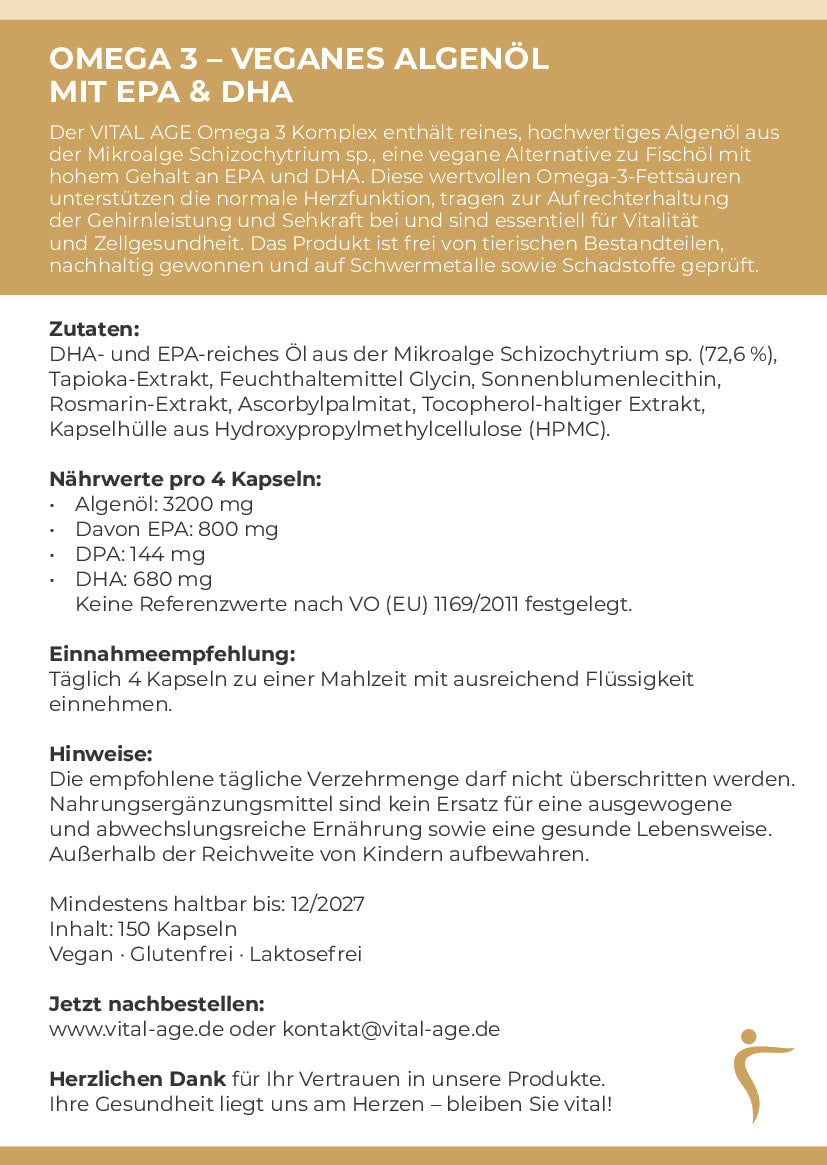 Omega 3 – Veganes Algenöl | 150 Kapseln