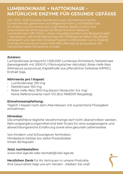 Lumbrokinase + Nattokinase | 60 Kapseln