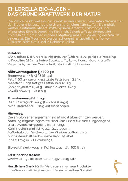Chlorella Bio-Algen | 500 Presslinge