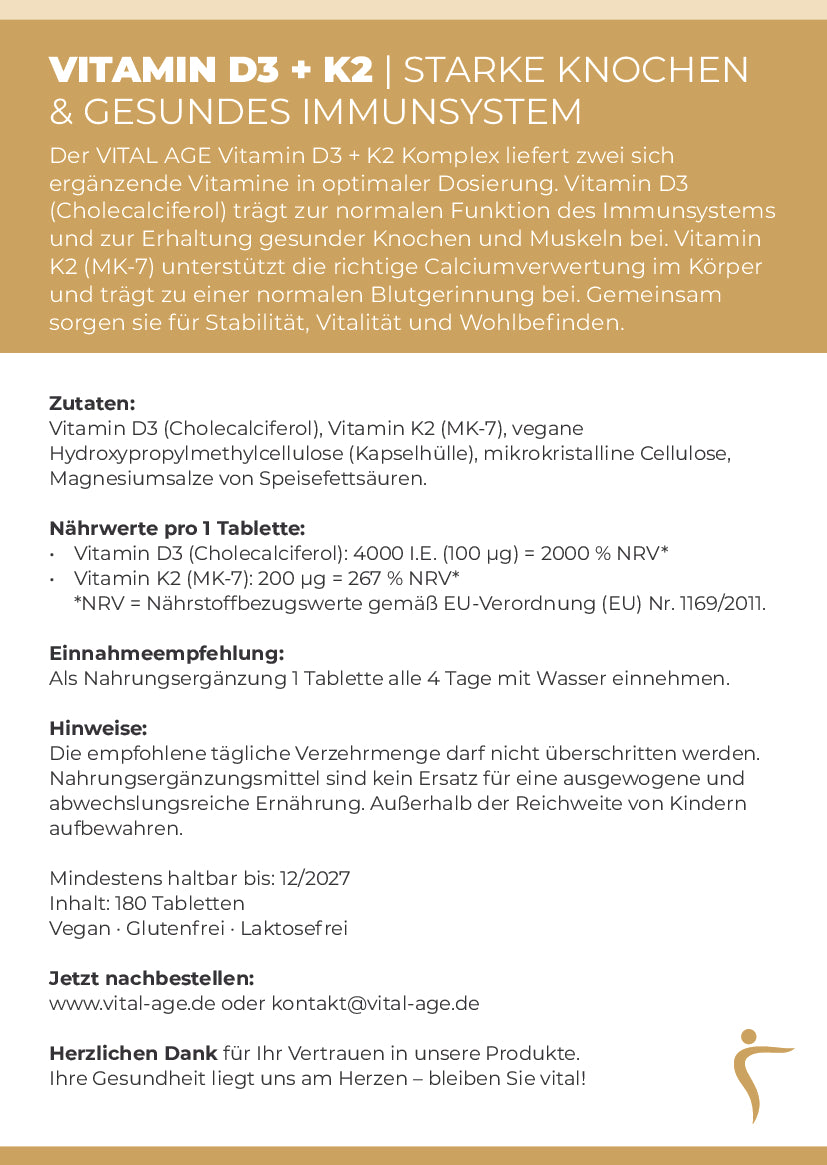Vitamin D3/K2 | 4000 I.E. | 180 Tabletten