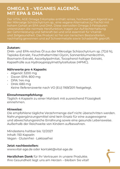 Omega 3 – Veganes Algenöl | 150 Kapseln