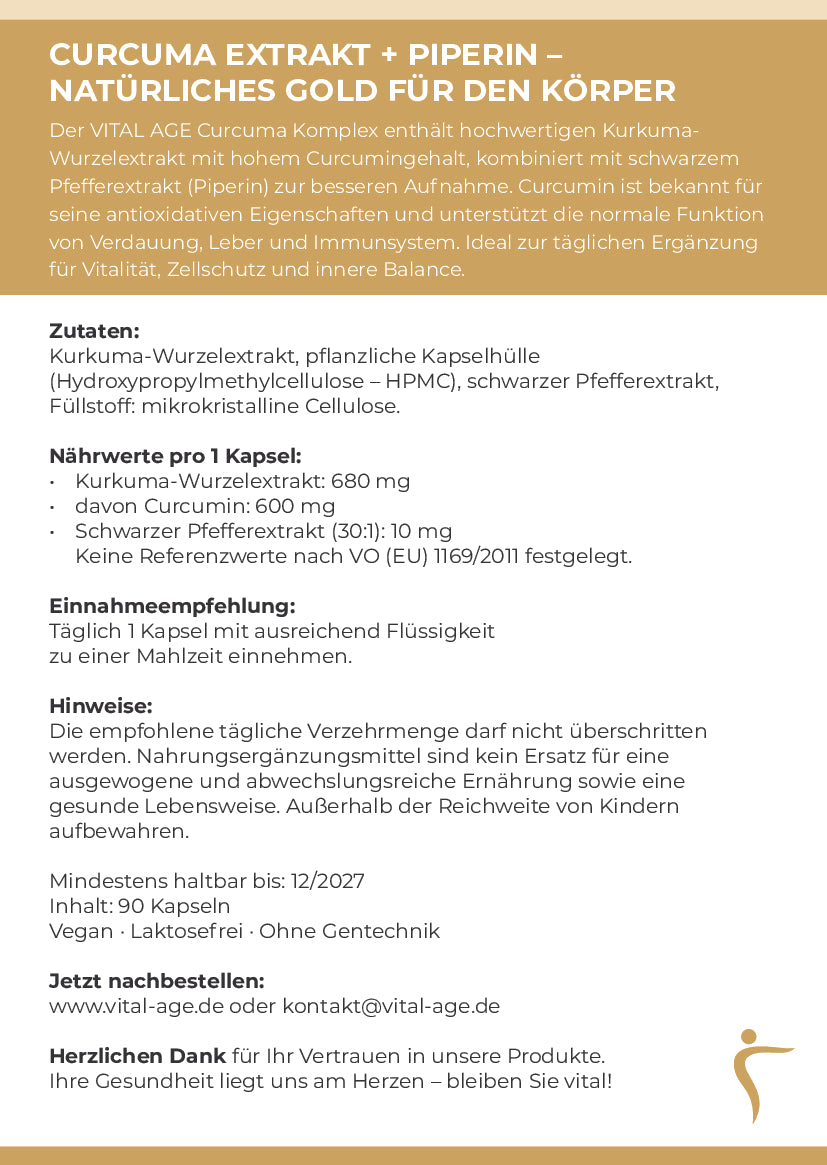 Curcuma Extrakt + Piperin | 90 Kapseln